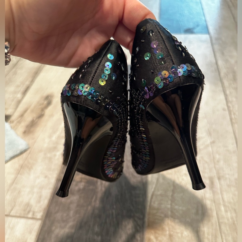 NWOT Rampage Gorgeous Black with Multicolor Sequin High Heel Pointed Shoes - Picture 9 of 17